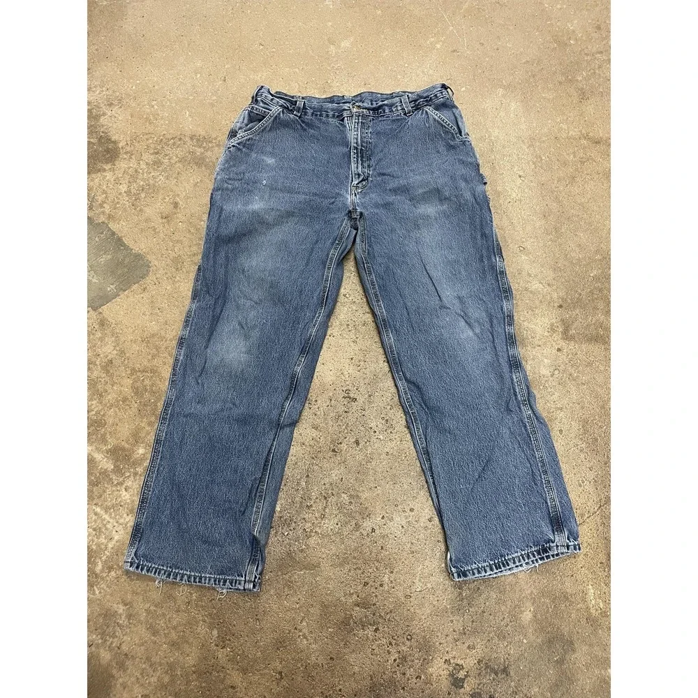 Carhartt B17DPS Jeans Mens 38x30 Stone‎ Wash Blue Relaxed Fit Straight Leg